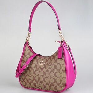 Coach Signature Canvas Shoulder Bag - Pink and Brown